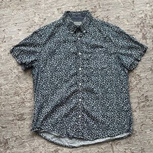 Jachs Navy Blue and White Floral Button Down Shirt